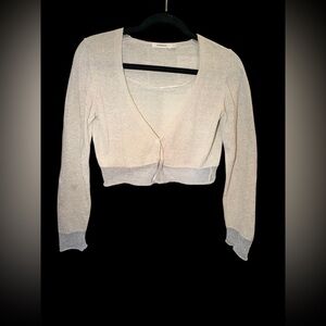 Sandwich Sheer white and silver sparkly shrug with front button Med